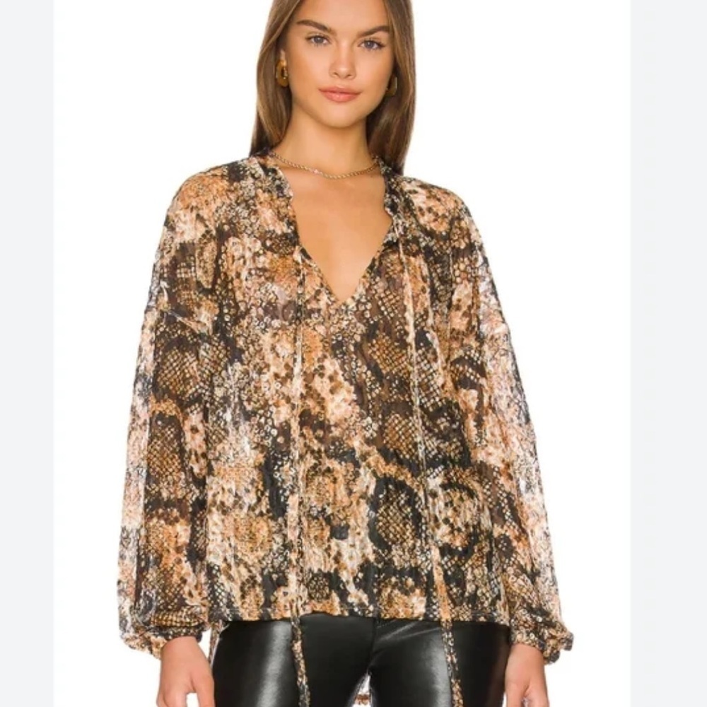 Free People out for the night snakeskin boho top size L